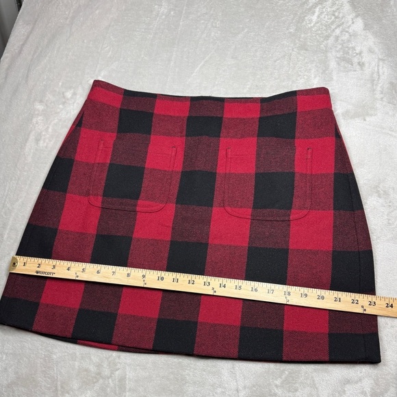 J.Crew Factory Wool Blend Harvest Plaid Buffalo Red Black Mini Skirt Size 12 - Picture 9 of 16